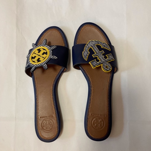 Tory Burch Navy Maritime Slide-8 M - Picture 1 of 7